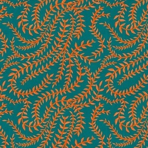 Orange Leaf Stripes in Forest Green Small Scale