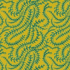 Green Leaf Stripes in Mustard Small Scale