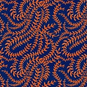 Orange Leaf Stripes in Navy Small Scale