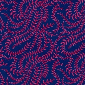 Magenta Leaf Stripes in Navy Small Scale