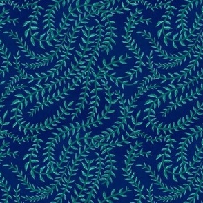 Green Leaf Stripes in Navy Small Scale