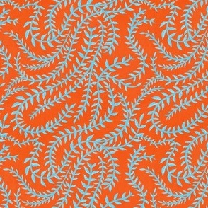 Sky Blue Leaf Stripes in Orange Small Scale