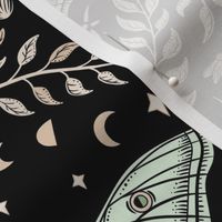 Luna Moths Damask with moon phases - Black - medium