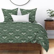 Luna Moths Damask with moon phases - Olive Green - medium