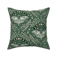 Luna Moths Damask with moon phases - Olive Green - medium