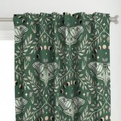 Luna Moths Damask with moon phases - Olive green - large