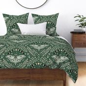 Luna Moths Damask with moon phases - Olive green - large