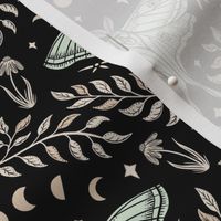 Luna Moths Damask with moon phases - Black - small