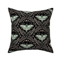 Luna Moths Damask with moon phases - Black - small