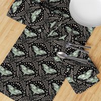 Luna Moths Damask with moon phases - Black - small