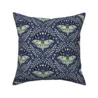 Luna Moths Damask with moon phases - Blue -small
