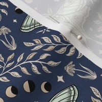 Luna Moths Damask with moon phases - Blue -small