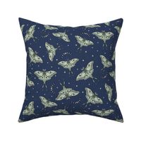 Scattered Luna Moths with moon phases - Blue, multi-directional - small