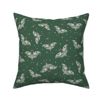 Scattered Luna Moths with moon phases - Olive Green, multi-directional - small