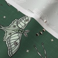 Scattered Luna Moths with moon phases - Olive Green, multi-directional - small