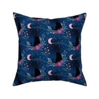 Cat in the midnight garden - blue, red, purple -  extra small