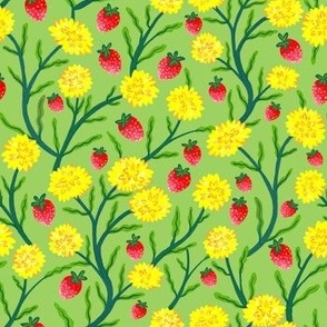 Ditzy Strawberry & Dandelions Pale Green