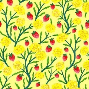 Ditzy Strawberry & Dandelions Pale Yellow