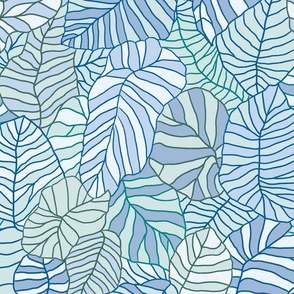 Modern Jungle Leaves Texture  Blues & Greens - XL scale