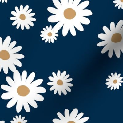 Winter day daisies minimal abstract Scandinavian boho style nursery girls in christmas palette navy blue white LARGE