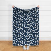 Winter day daisies minimal abstract Scandinavian boho style nursery girls in christmas palette navy blue white LARGE