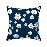 Winter day daisies minimal abstract Scandinavian boho style nursery girls in christmas palette navy blue white LARGE