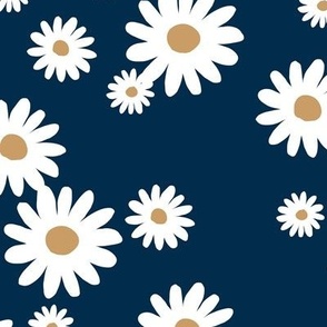 Winter day daisies minimal abstract Scandinavian boho style nursery girls in christmas palette navy blue white LARGE
