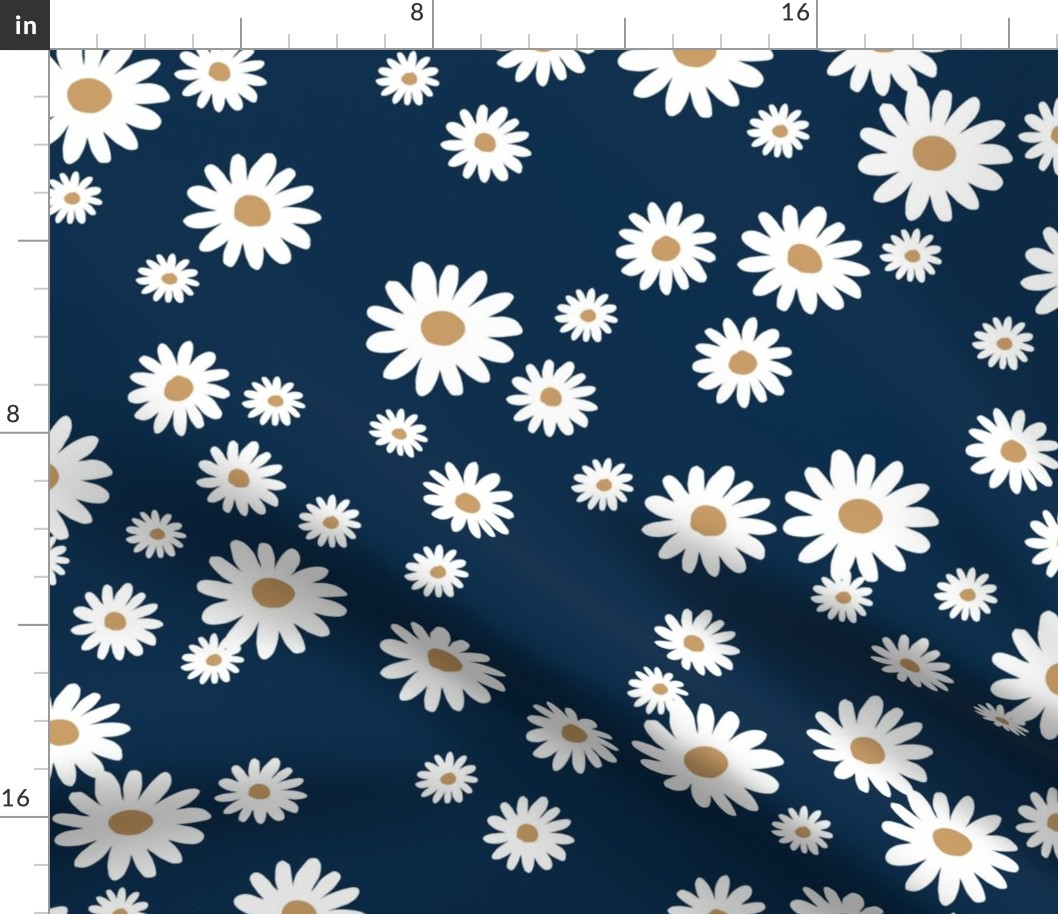 Winter day daisies minimal abstract Scandinavian boho style nursery girls in christmas palette navy blue white LARGE