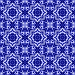 Blue and White Glowing Mandala Kaleidoscope Abstract Pattern