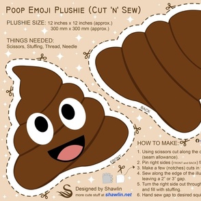 Cut and sew cute poop emoji kawaii plushie stuffed animal  pillow DIY project. Cut 'n' Sew