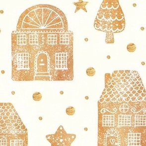 Gingerbread town houses on natural cream - large scale