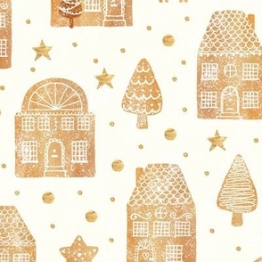 Gingerbread town houses on natural cream - medium scale