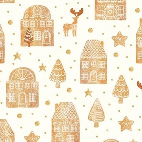 Gingerbread town houses on natural cream - small scale