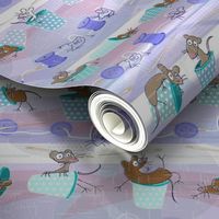 Teeny Sewist Mice in Tiny Thimbles -- Pastel Sewing Notions with Mouse Friends -- 357dpi (42% of Full Scale)