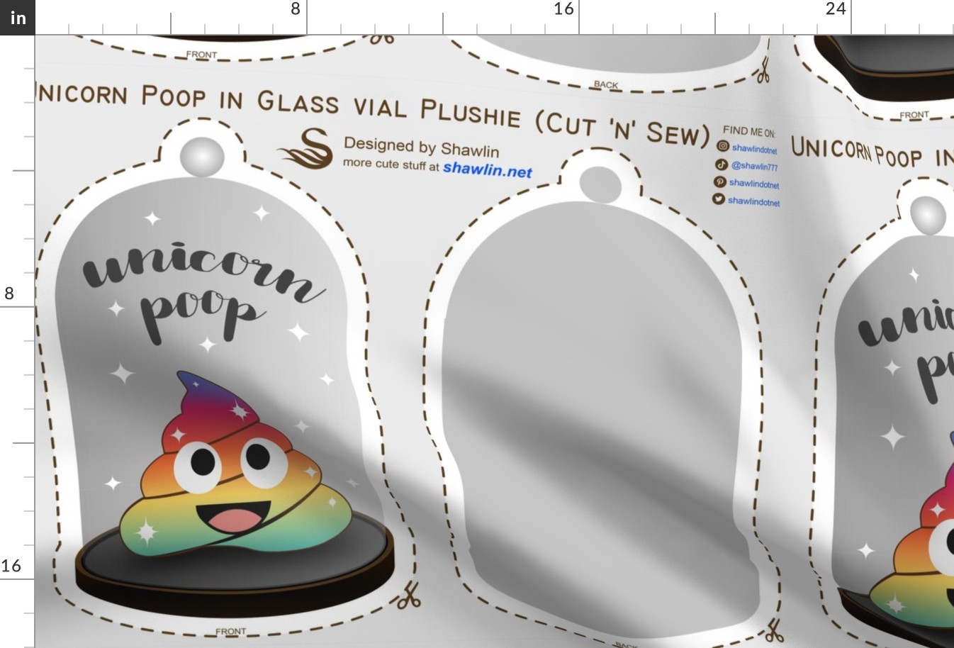 Cut and sew cute rainbow poop in glass vial plushie stuffed toy pillow DIY project. Cut 'n' Sew