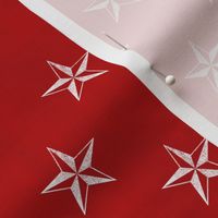 Distressed Nautical Stars, White on Red