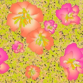 Spring collection Flowers on terrazzo Mango and Hot Pink