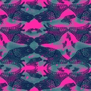 6” repeat Small Hot pink hand drawn navy tribal  frogs 