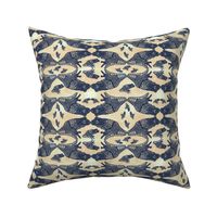 6” repeat Navy hand drawn frogs on buff luminescent background small