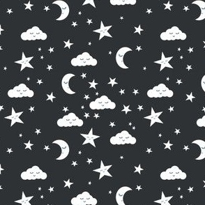 SMALL moon and stars fabric sweet baby nursery fabric - charcoal