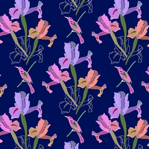 Iris Ballet & Bird #2 - midnight blue, medium to large