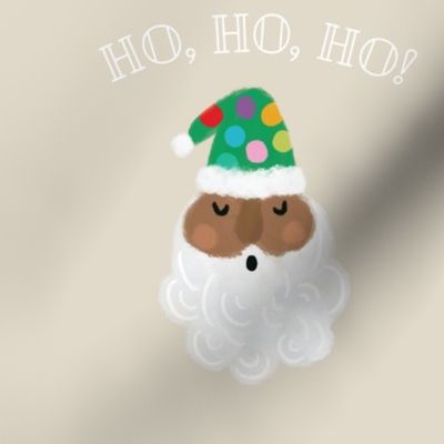 9" square: ho, ho, ho! santas on christmas tan