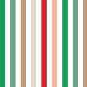 rotated 1/2" christmas stripes: red, pink, tan, brown, green