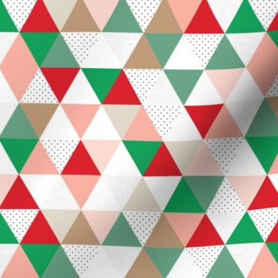 1" christmas triangles: red, pink, tan, brown, green