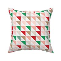 half square triangles: red, pink, tan, brown, green