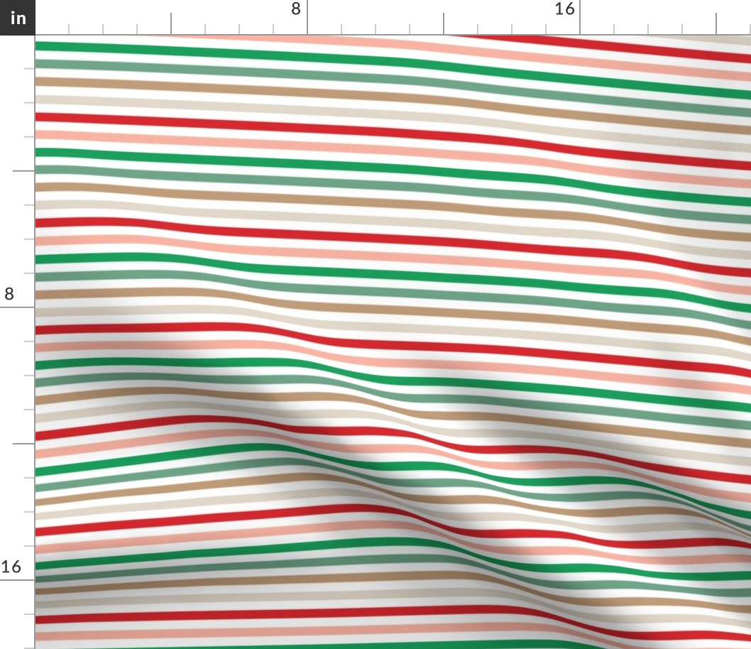 1/4" christmas stripes: red, pink, tan, brown, green