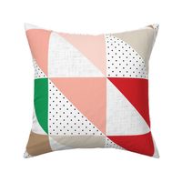 half square triangle wholecloth: red, pink, tan, brown, green