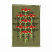 Art Nouveau red anemone flowers feature design