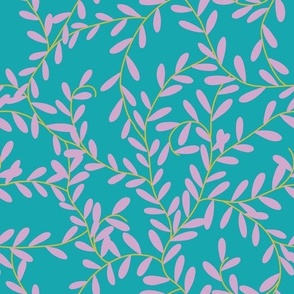  Climbing leaves and vines on teal 