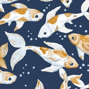 koi fish pond on navy blue